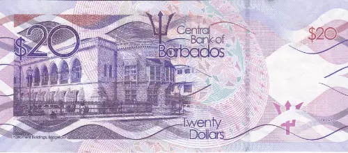 20 Barbadian Dollar Banknote (Parliament Buildings) Issued 2013 Front Accepted For Exchange