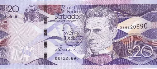 20 Barbadian Dollar Banknote (Parliament Buildings) Issued 2013 Front Accepted For Exchange