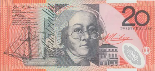 Australian 20 dollar Mary Reibey banknote 2002 front accepted for exchange