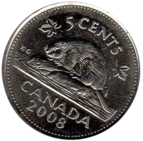 5 Canadian Cent (Nickel) Coin Front First Issued 1922 Accepted For Exchange