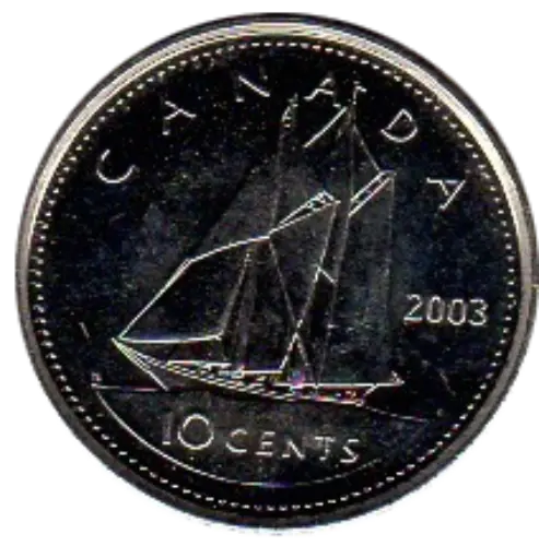10 Cent (Dime) Canadian Dollar Coin Front First Issued 1968 Accepted For Exchange