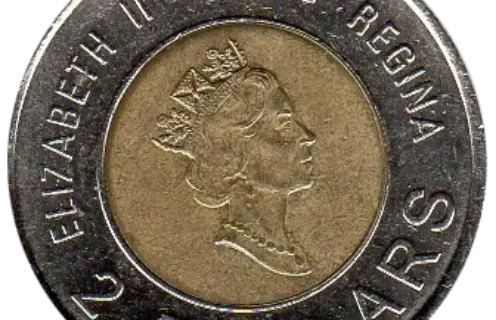 2 Canadian Dollar (Toonie) Coin Front Issued 1996 Accepted For Exchange