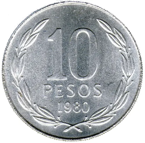 10 Chilean Peso Coin Issued 1981 Front Accepted For Exchange