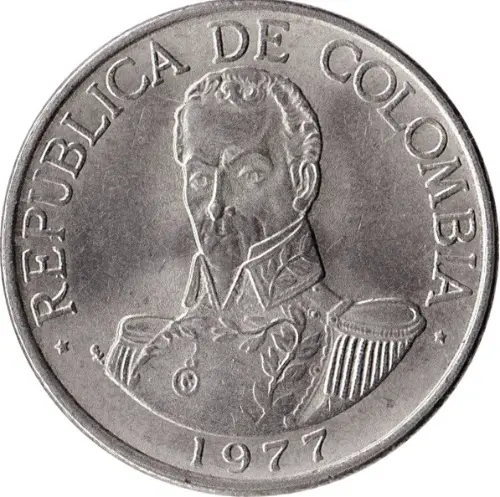 1 Colombian Peso Coin Front Issued 1974 Accepted For Exchange