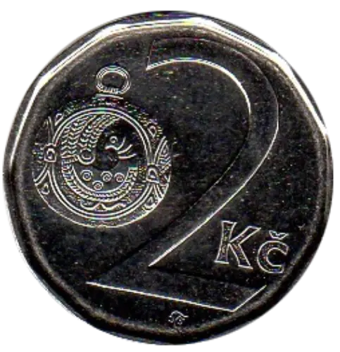 2 Czech Koruna Coin First Issued 1993 Front Accepted For exchange
