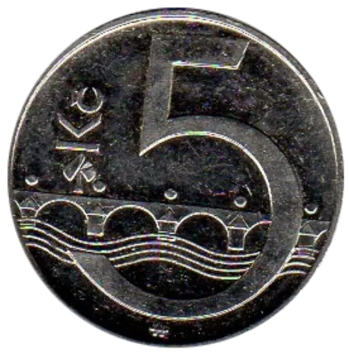 5 Czech Koruna Coin First Issued 1993 Front Accepted For exchange