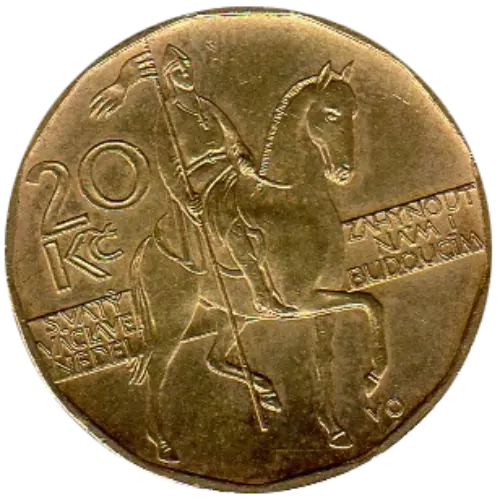 20 Czech Koruna Coin First Issued 1993 Front Accepted For exchange