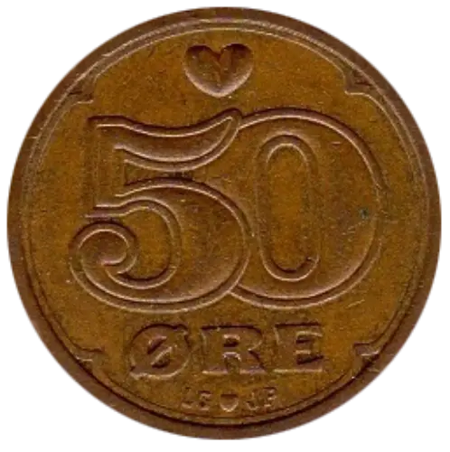 50 Ore Danish Kroner Coin First Issued 1989 Front Accepted For Exchange