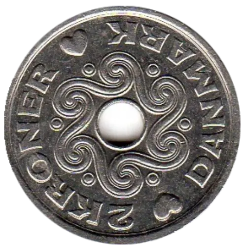 2 Danish Kroner Coin First Issued 1992 Front Accepted For Exchange