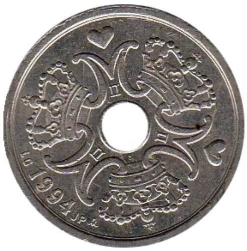 2 Danish Kroner Coin First Issued 1992 Front Accepted For Exchange