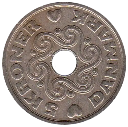 5 Danish Kroner Coin First Issued 1990 Front Accepted For Exchange