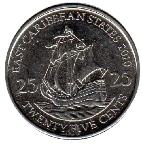 25 Cents Eastern Caribbean Coin Front First Issued 2002