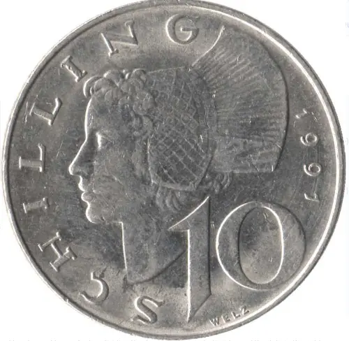 10 Austrian Schilling Coin Front 1974 accepted for exchange