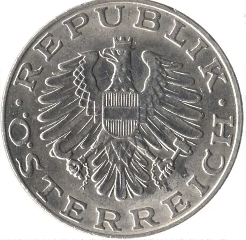 10 Austrian Schilling Coin Front 1974 accepted for exchange