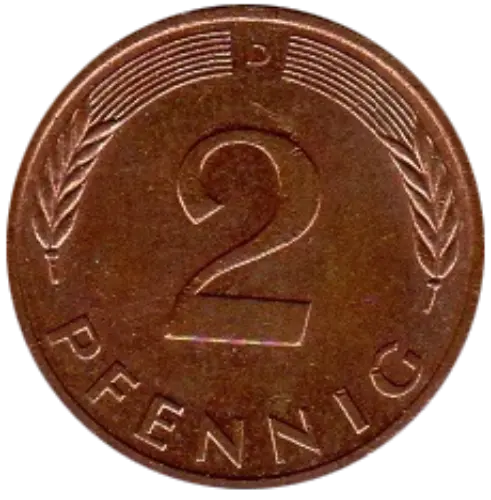 2 Pfennig German Coin First Issued 1950 Front Accepted For Exchange