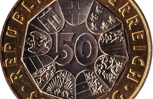 50 Austrian Schilling Coin front 1996 accepted for exchange