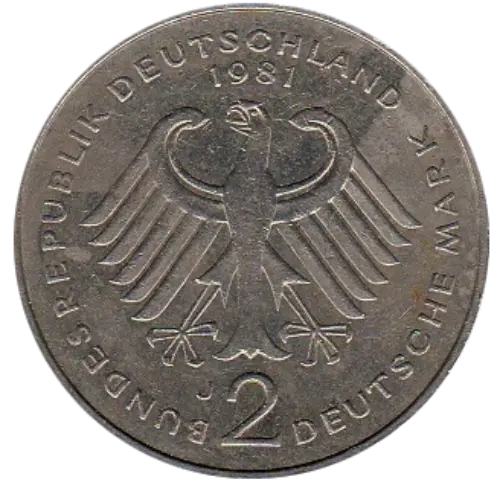 2 German Deutsche Mark Coin First Issued 1957 Front Accepted For Exchange