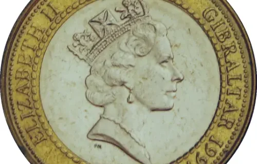 2 Pound Gibraltar Coin First Issued 1997 Obverse Accepted For Exchange