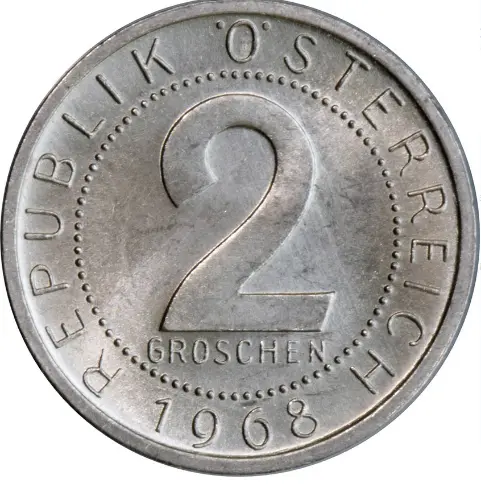 2 Austrian Groschen Front Side 1950 accepted for exchange