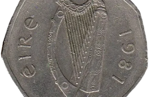 50 Irish Pence Coin First Issued 1970 Front Accepted For Exchange