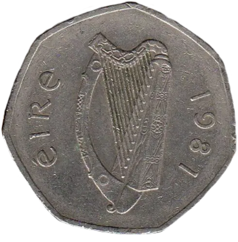 50 Irish Pence Coin First Issued 1970 Front Accepted For Exchange