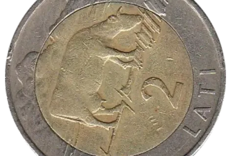 2 Latvian Lati Coin First Issued 1992 Obverse Side Accepted For Exchange
