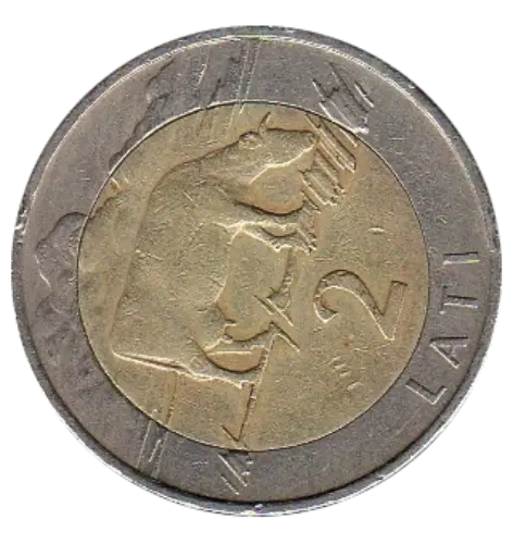2 Latvian Lati Coin First Issued 1992 Obverse Side Accepted For Exchange