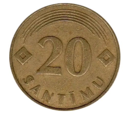 20 Santimu Latvian Coin First Issued 1992 Front Accepted For Exchange