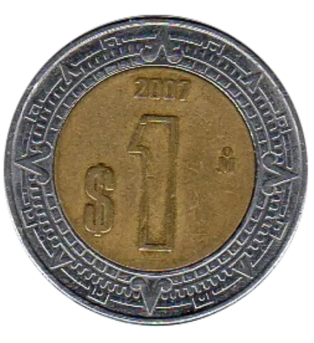 1 Mexican Peso Coin Obverse First Issued 1996 Accepted For Exchange
