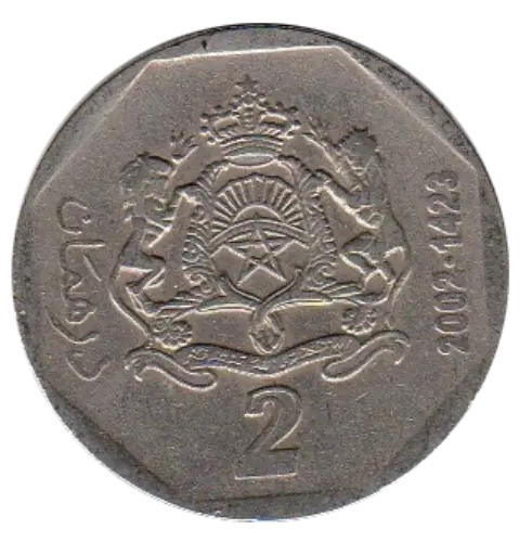 2 Moroccan Dirhams Coin Issued 2002 Obverse Accepted For Exchange