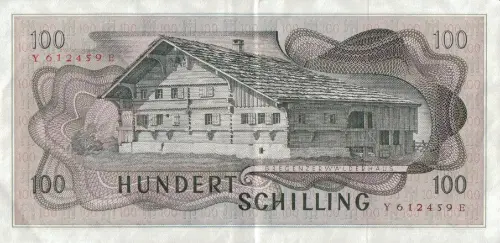 100 Austrian Schilling banknote (Angelika Kauffmann) Front Accepted For Exchange 1969