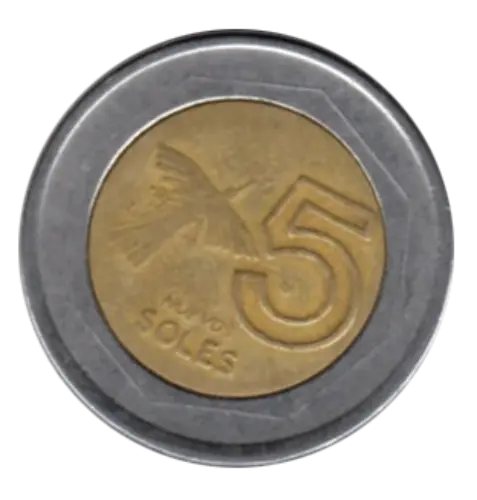 5 Peruvian Sol Coin First Issued 1994 Obverse Accepted For Exchange