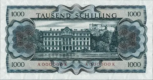 1000 Austrian Schilling banknote (Bertha von Suttner) Front Accepted For Exchange 1966