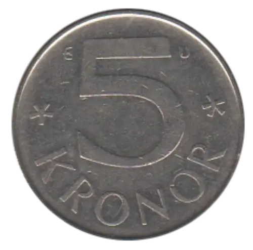 5 Swedish Krona Issued 1976 Obverse Accepted For Exchange