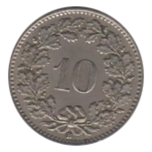 10 Rappen Swiss Franc Coin First Issued 1879 Front Accepted For Exchange