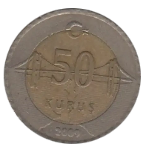 50 Turkish Kurus First Issued 2009 Obverse Accepted For Exchange