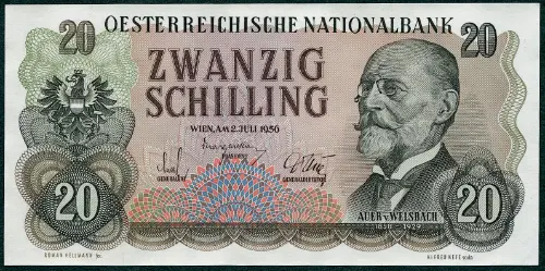 Austrian 20 Schilling (Carl Auer von Welsbach) Front Accepted for Exchange 1956