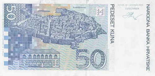 Croatian 50 Kuna Banknote Front Issued 1993 Accepted For Exchange