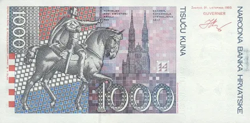 Croatian 1000 Kuna Banknote Front Issued 1993 Accepted For Exchange