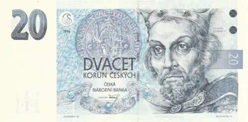 Czech Republic 20 Korun Banknote Front Issued 1994 Accepted For Exchange