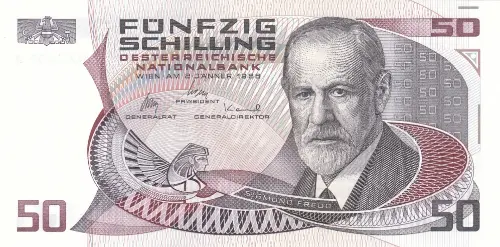 Austrian 50 Schilling (Sigmund Freud) Banknote Front Issued 1986