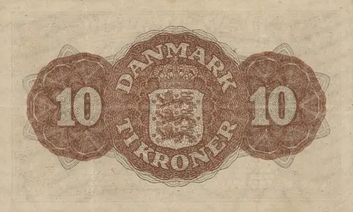 Danish 10 Kroner Banknote Front Issued 1944 Accepted For Exchange