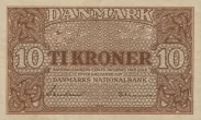 Danish 10 Kroner Banknote Front Issued 1944 Accepted For Exchange