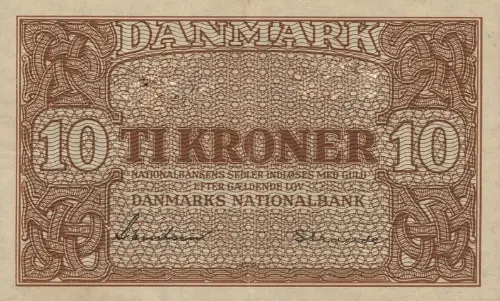 Danish 10 Kroner Banknote Front Issued 1944 Accepted For Exchange