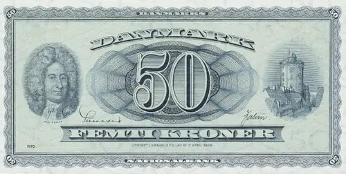 Danish 50 Kroner Banknote Front Issued 1957 Accepted For Exchange