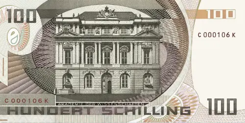 100 Austrian Schilling banknote (Eugen Bohm Ritter von Bawerk) Front Accepted For Exchange 1984