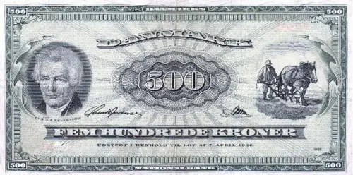Danish 500 Kroner Banknote Front Issued 1965 Accepted For Exchange