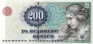 Danish 200 Kroner Banknote Front Issued 2000 Accepted For Exchange