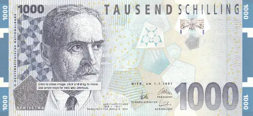 Austrian 1000 Schilling (Karl Landsteiner) Banknote Front Issued 1997