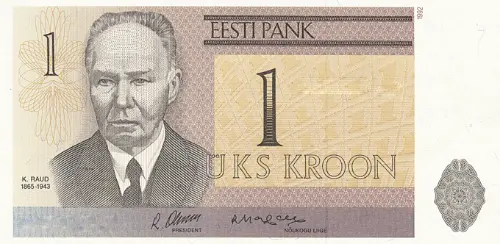 Estonian 1 kroon Banknote Front Issued 1992 Accepted For Exchange